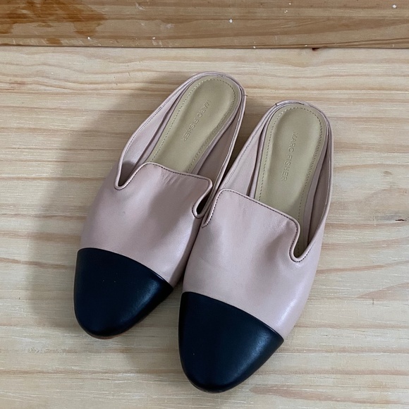 MARC FISHER Light Pink Leather Studded Cap Toe Mules - Picture 3 of 11